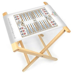 A DoodleCraft Design Celtic Backgammon printed onto canvas and made up into a foldable board and stool