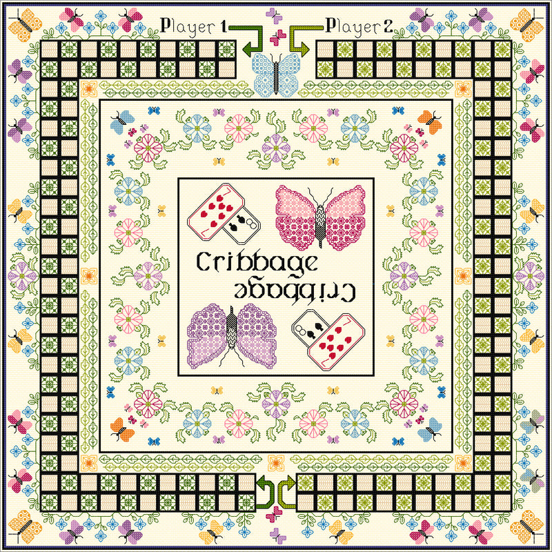 Stitched Games Board - Cribbage Style with Botanic Design