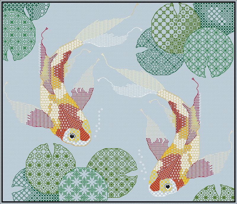 Blackwork Embroidery Dolphins in Sunshine
