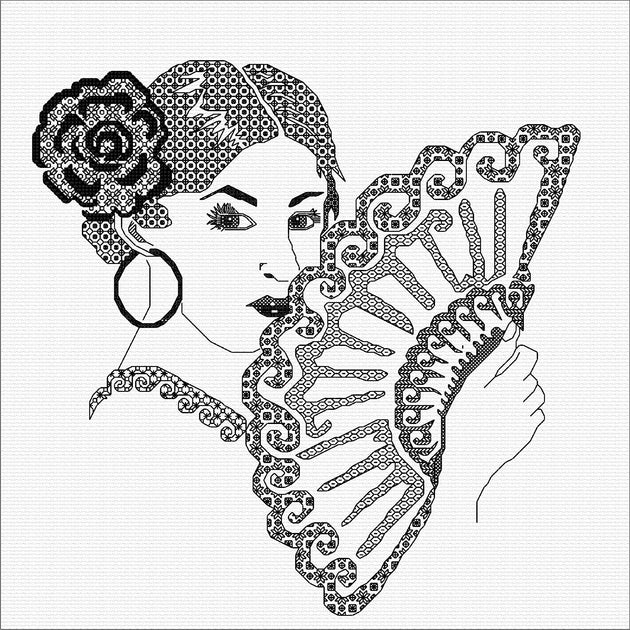 Blackwork embroidery Flamenco | DoodleCraft Design | DoodleCraft Design