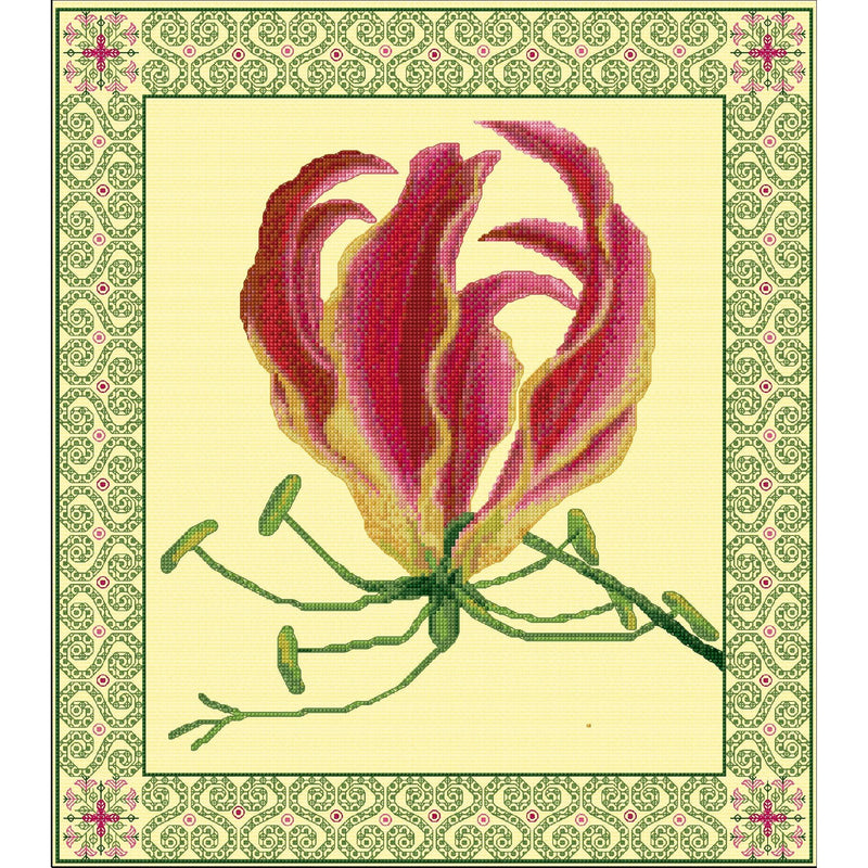 Cross stitch & Blackwork Embroidery Flame Lily