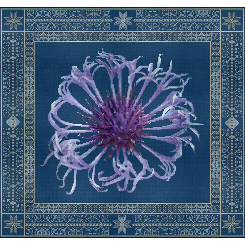 Centaurea in Spring created in counted cross stitch and blackwork from DoodleCraft Design