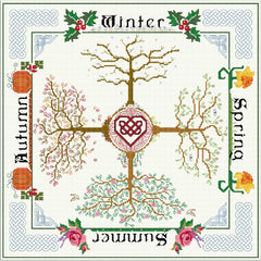 4 Seasons in cross stitch and blackwork embroidery from DoodleCraft Design