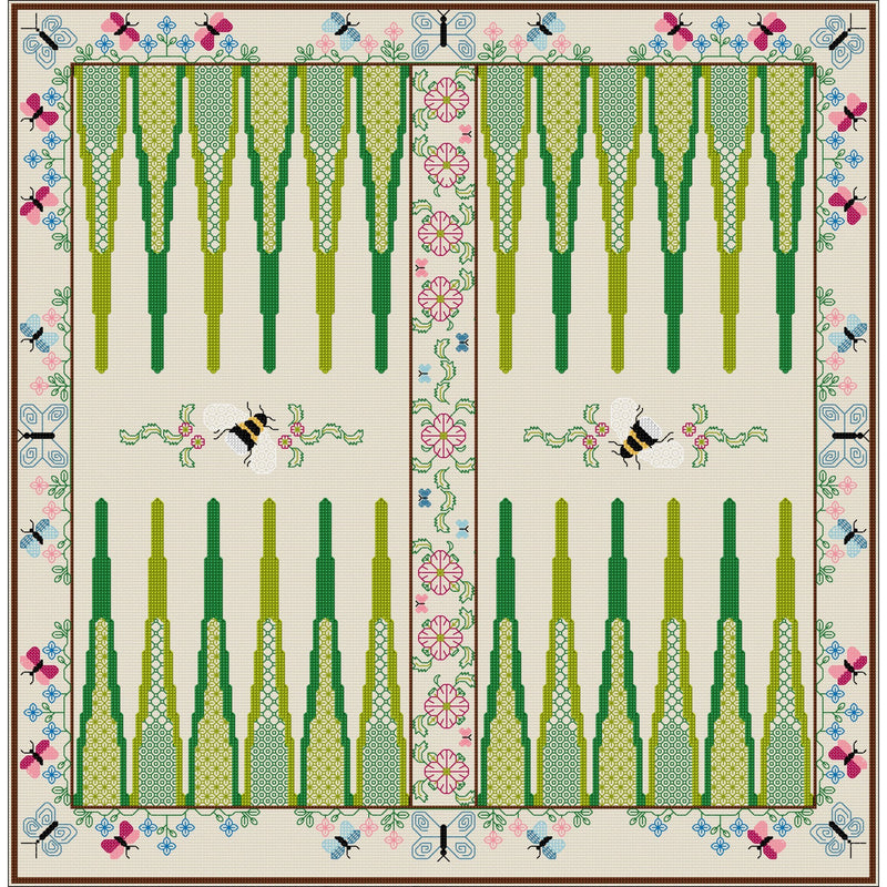 Quilt-your-own botanic backgammon games board from DoodleCraft Design