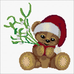 Cross stitch Christmas Teddy with Mistletoe