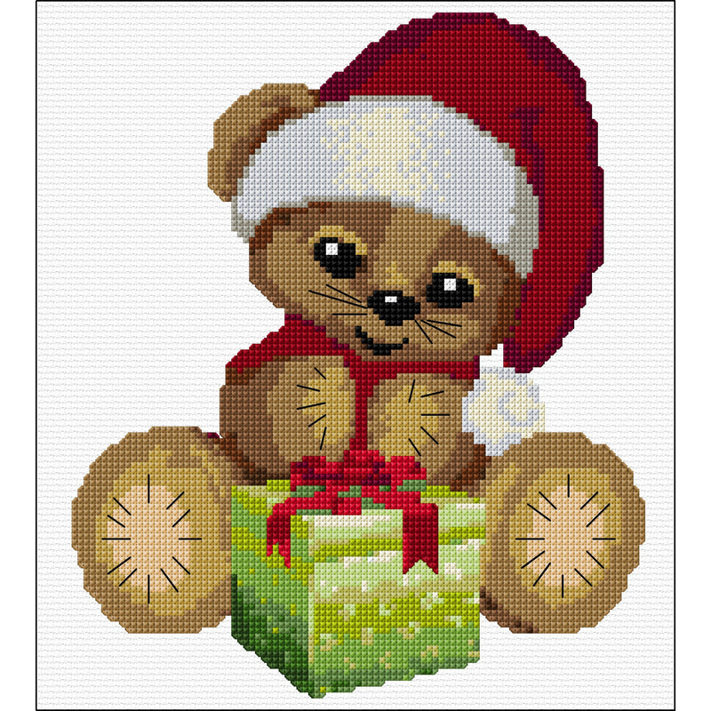Cross stitch Christmas Teddy with Present