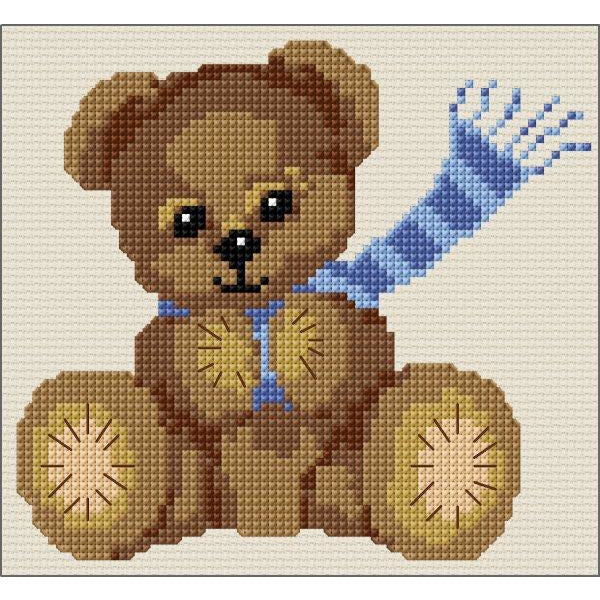 Cross stitch Teddy with blue scarf from DoodleCraft Design