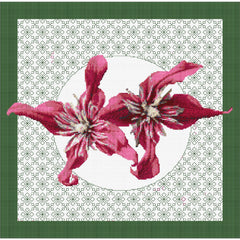 Cross stitch & Blackwork Embroidery Clematis - Pretty in Pink