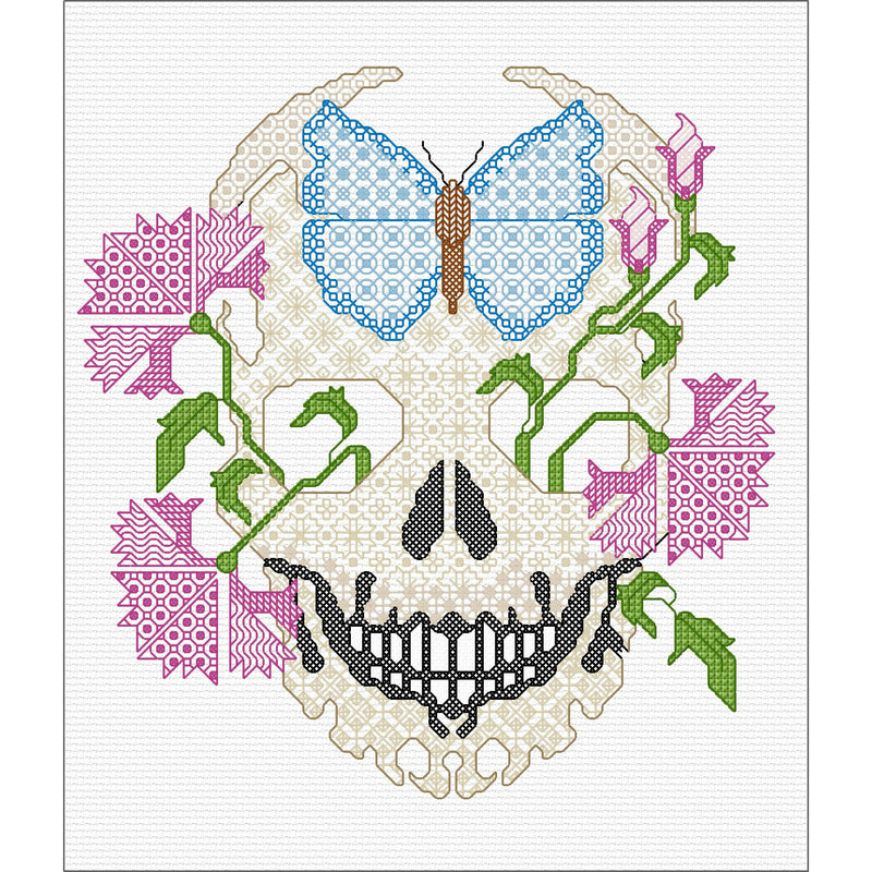 Stitch-on-Clothing Blackwork Embroidery - Skull
