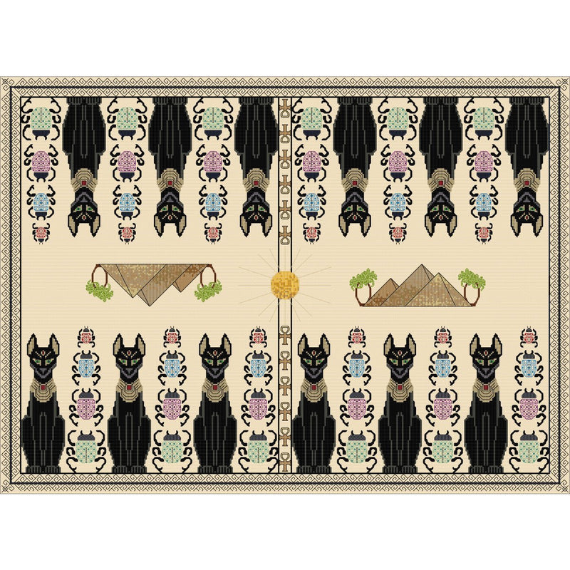 Backgammon Board - Egyptian Design created in cross stitch and blackwork from DoodleCraft Design