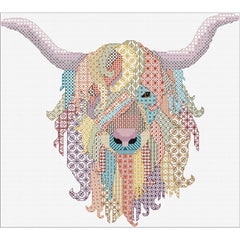 Blackwork embroidery Highland Cow from DoodleCraft Design