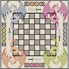 Stitched Games Board - Chess with Multi Coloured Dragons