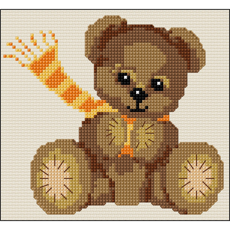 Cross stitch Teddy with pink scarf from DoodleCraft Design