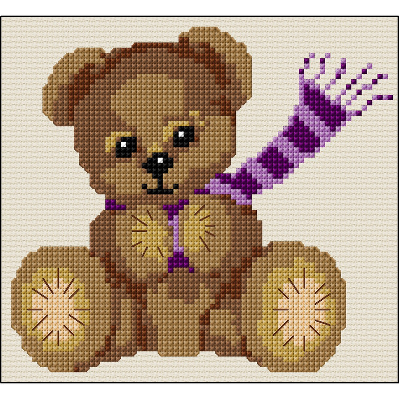 Cross stitch Teddy with pink scarf from DoodleCraft Design