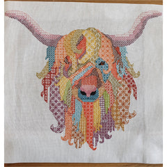 Blackwork embroidery Highland Cow from DoodleCraft Design