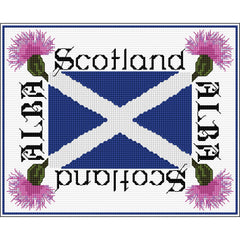 Cross stitch kit of design created using the Scottish flag from DoodleCraft Design