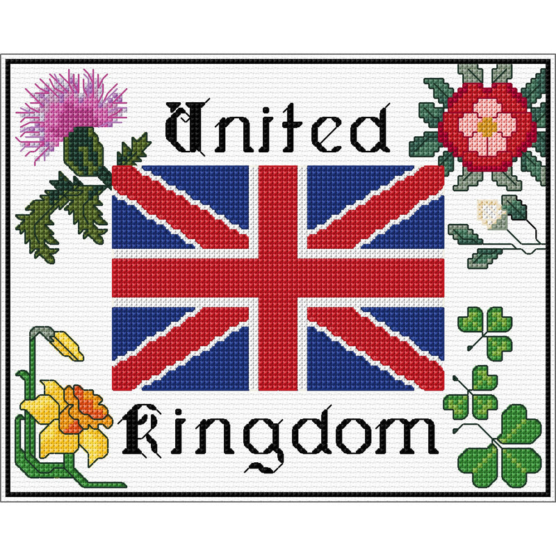 A cross stitch design created around the Union Flag from DoodleCraft Design