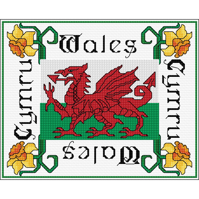 Cross stitch design using Welsh flag from DoodleCraft Design