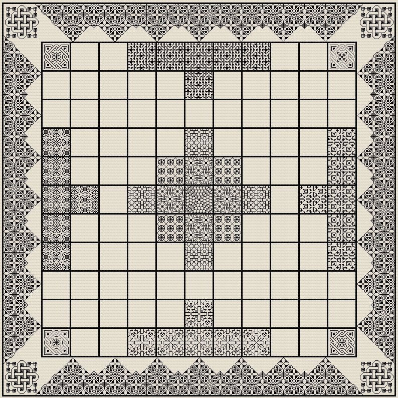 Stitched Hnefatafl Board (King's Table) in cross stitch and Blackwork