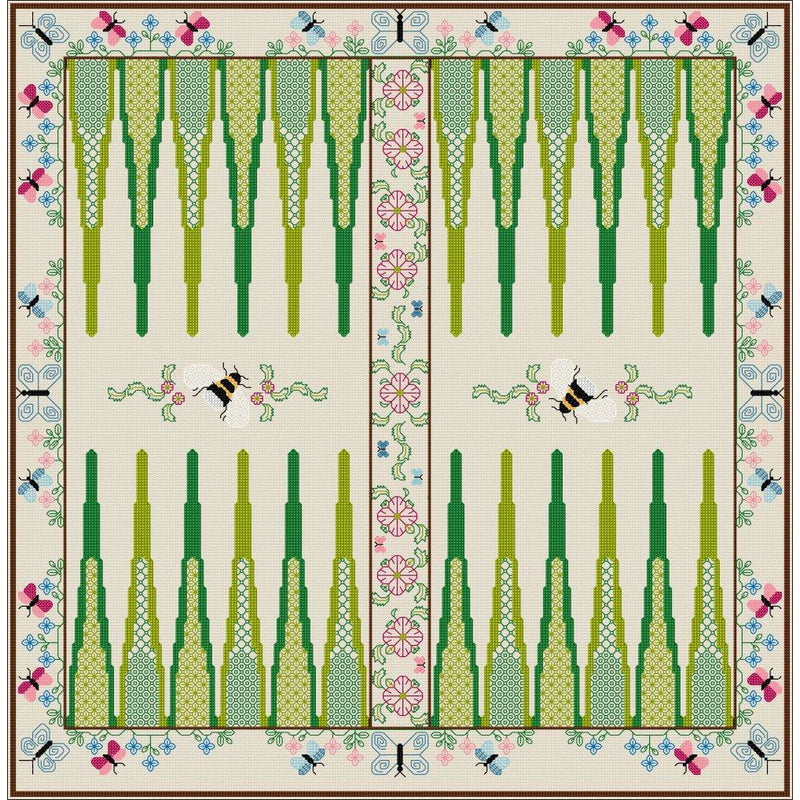 Botanical Backgammon Board kit created in cross stitch and blackwork from DoodleCraft Design