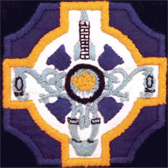 Representative cross stitch design of Kingsridge School Badge