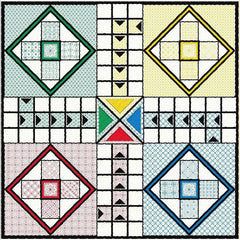 Stitched Ludo board worked in cross stitch and blackwork from DoodleCraft Design