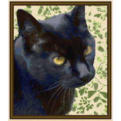 Example of Bespoke Design - Billy the black cat. Created in counted cross stitch from DoodleCraft Design