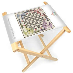 The DoodleCraft Design Dragon Chess games board printed onto canvas and made into a foldable board and stool