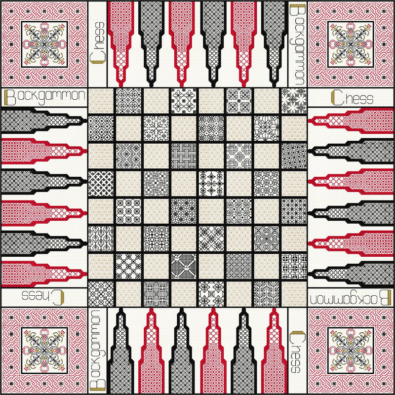 Stitched Games Board  - Combined Chess & Backgammon